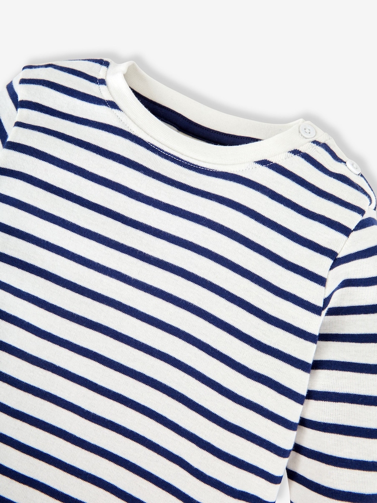JoJo Maman Bébé Ecru Cream Navy Blue Stripe Breton Long Sleeved Top - Image 6 of 6