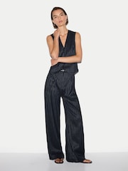 Jigsaw Blue Pinstripe Pleated Trousers - Image 1 of 5