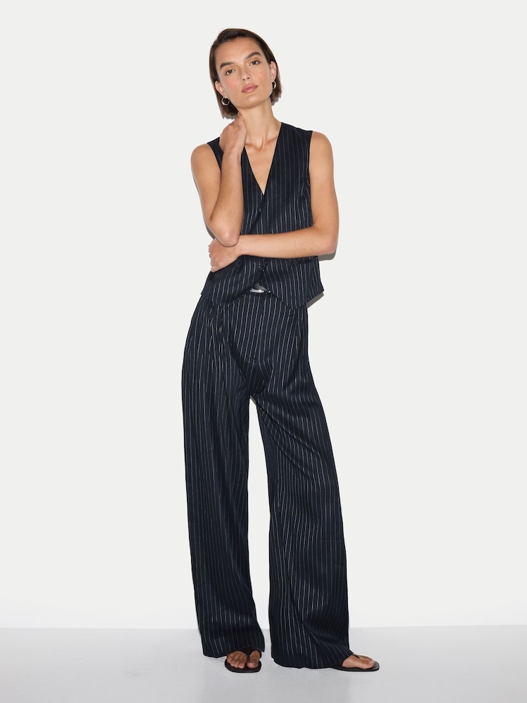 Jigsaw Blue Pinstripe Pleated Trousers - Image 1 of 5 Jigsaw Blue Pinstripe Pleated Trousers - Image 1 of 5