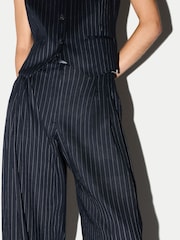 Jigsaw Blue Pinstripe Pleated Trousers - Image 2 of 5