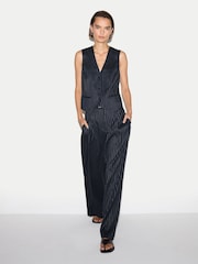 Jigsaw Blue Pinstripe Pleated Trousers - Image 3 of 5