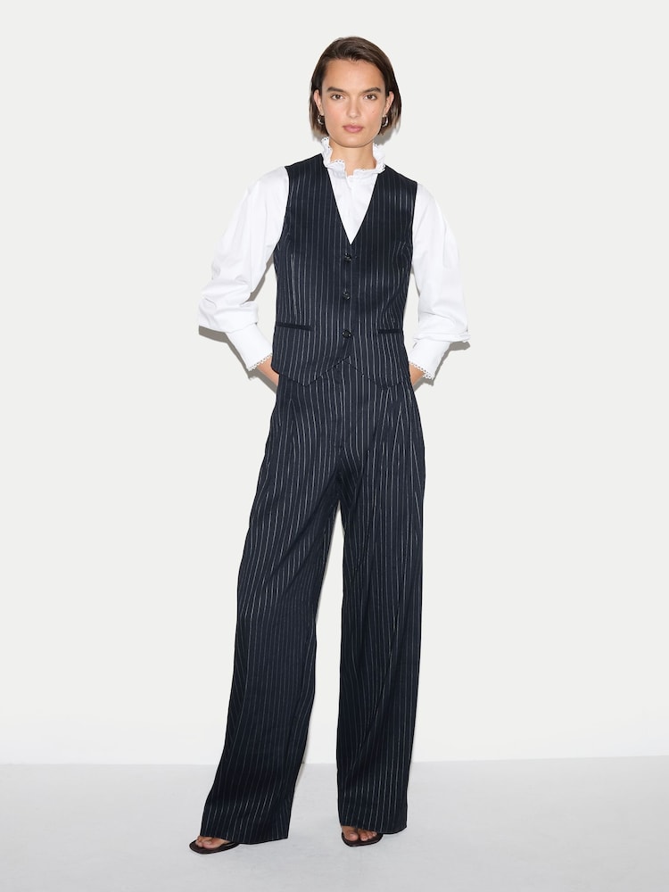 Jigsaw Blue Pinstripe Pleated Trousers - Image 5 of 5 Jigsaw Blue Pinstripe Pleated Trousers - Image 5 of 5