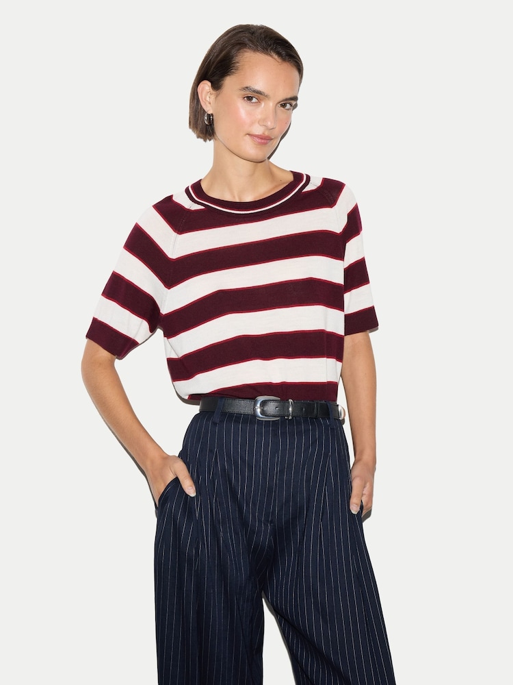 Jigsaw Red Striped Merino Raglan T-Shirt - Image 1 of 5 Jigsaw Red Striped Merino Raglan T-Shirt - Image 1 of 5