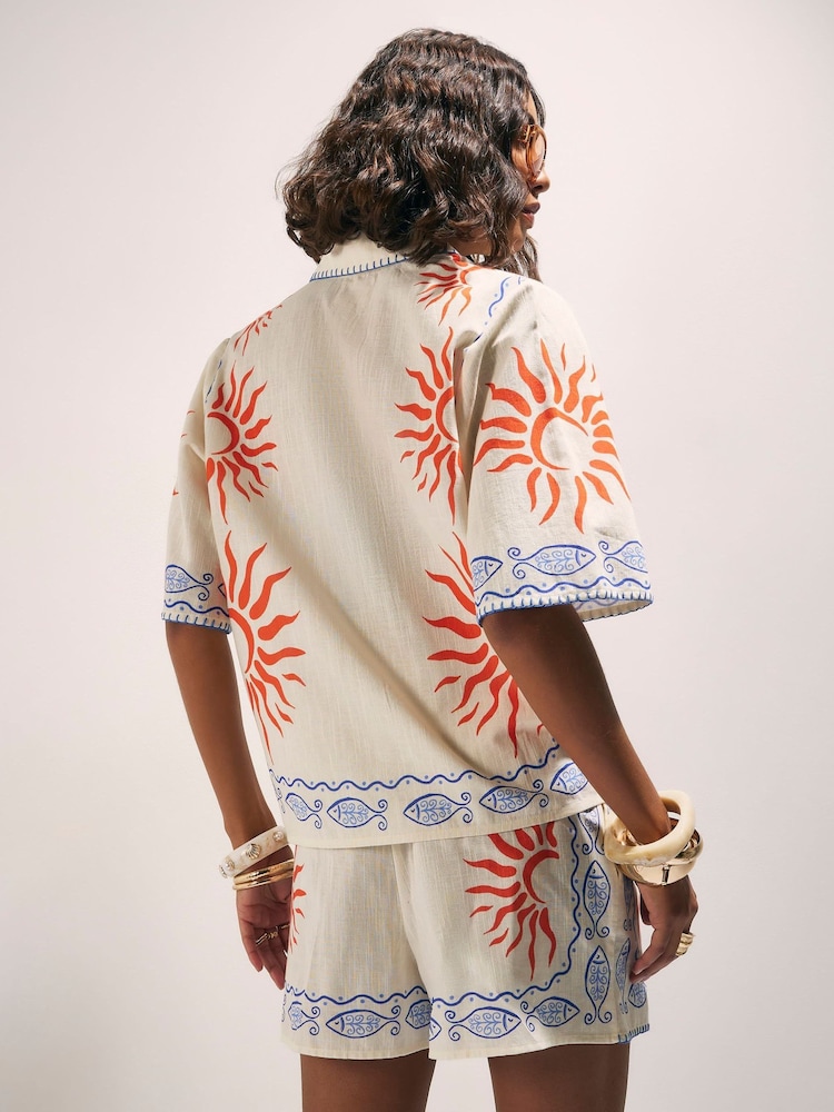 River Island Cream Sun Embroidered Border Shirt - Image 2 of 4 River Island Cream Sun Embroidered Border Shirt - Image 2 of 4