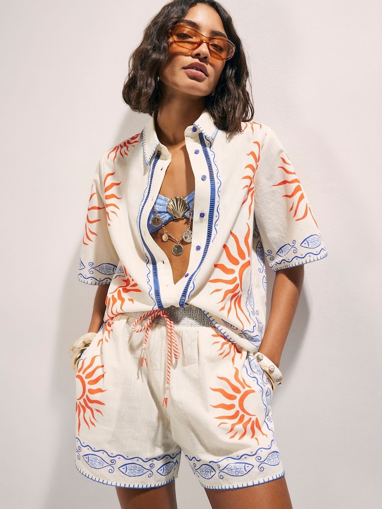 River Island Cream Sun Embroidered Border Shirt - Image 4 of 4 River Island Cream Sun Embroidered Border Shirt - Image 4 of 4