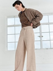 Beige Textured Elasticated Wide Leg Trousers - Image 1 of 6
