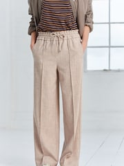 Beige Textured Elasticated Wide Leg Trousers - Image 5 of 6