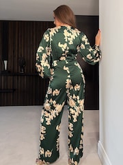 Girl In Mind Green Daisy Wrap Front Jumpsuit - Image 2 of 4