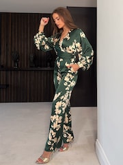 Girl In Mind Green Daisy Wrap Front Jumpsuit - Image 3 of 4