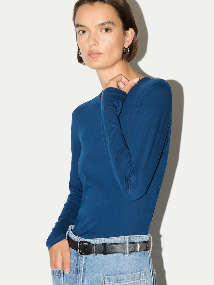 Jigsaw Blue Long Sleeve 100% Cotton Top - Image 2 of 4 Jigsaw Blue Long Sleeve 100% Cotton Top - Image 2 of 4