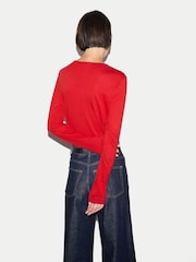 Jigsaw Bright Red Long Sleeve 100% Cotton Top - Image 3 of 3