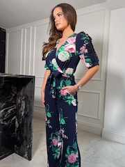 Girl In Mind Blue Fizz Puff Sleeve Wide Leg Jumpsuit - Image 3 of 4