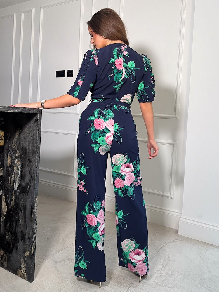 Girl In Mind Blue Fizz Puff Sleeve Wide Leg Jumpsuit - Image 4 of 4