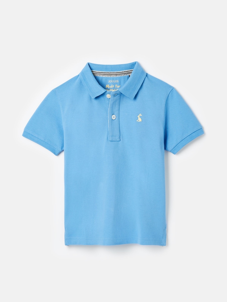 Joules Boys' Woody Blue Pique Cotton Polo Shirt - Image 1 of 5