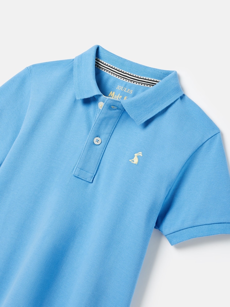 Joules Boys' Woody Blue Pique Cotton Polo Shirt - Image 3 of 5