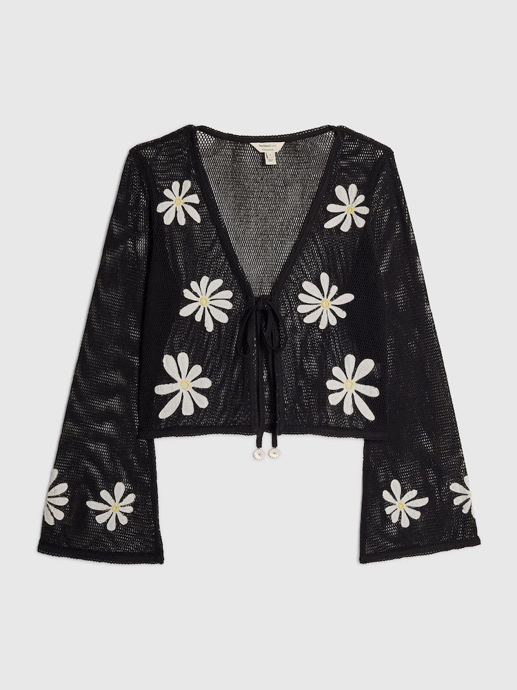 River Island Black Daisy Crochet Cardigan - Image 1 of 1 River Island Black Daisy Crochet Cardigan - Image 1 of 1
