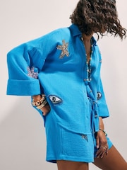 River Island Blue Embellished Beach Shirt - Image 4 of 4