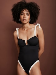 Mint Velvet Black/White Tummy Control Underwired Swimsuit - Image 2 of 15