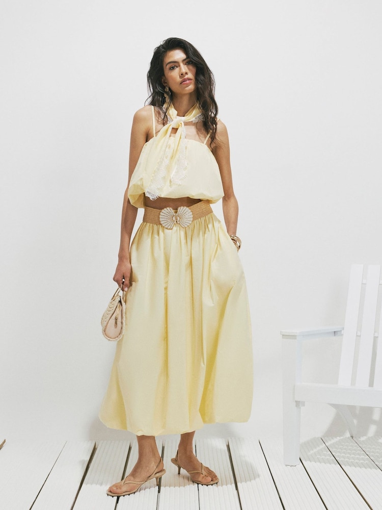River Island Yellow Poplin Bubble Hem Top - Image 1 of 4