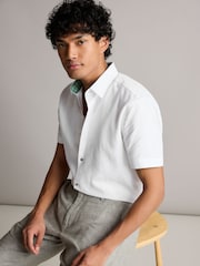 White Regular Fit Trimmed Linen Blend Short Sleeve Shirt - Image 1 of 8