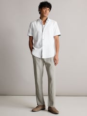 White Regular Fit Trimmed Linen Blend Short Sleeve Shirt - Image 2 of 8