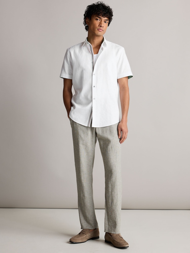 White Regular Fit Trimmed Linen Blend Short Sleeve Shirt - Image 2 of 8