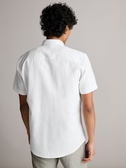 White Regular Fit Trimmed Linen Blend Short Sleeve Shirt - Image 3 of 8