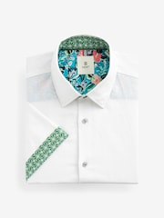 White Regular Fit Trimmed Linen Blend Short Sleeve Shirt - Image 6 of 8