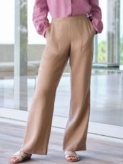 Pure Collection Camel Laundered 100% Linen Wide Leg Trousers - Image 1 of 3
