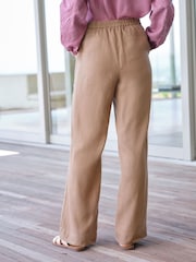 Pure Collection Camel Laundered 100% Linen Wide Leg Trousers - Image 2 of 3