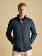 Joules Maynard Navy Blue Diamond Quilted Jacket - Image 1 of 8