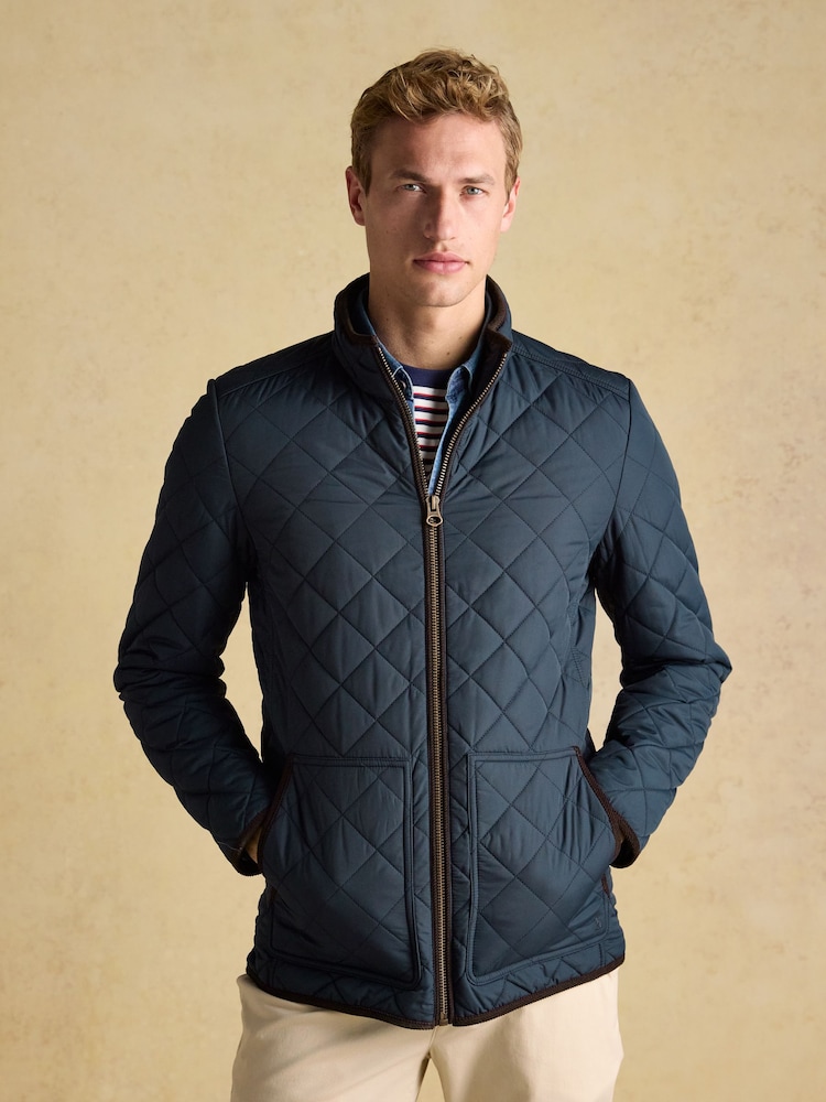 Joules Maynard Navy Blue Diamond Quilted Jacket - Image 1 of 8