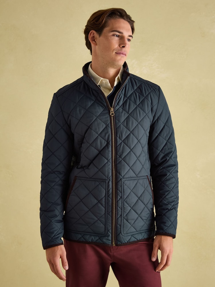 Joules Maynard Navy Blue Diamond Quilted Jacket - Image 6 of 8