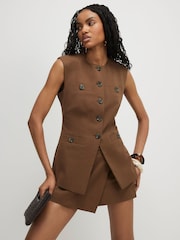 River Island Brown Tolami Sleeveless Millitary Nipped Waistcoat - Image 1 of 4