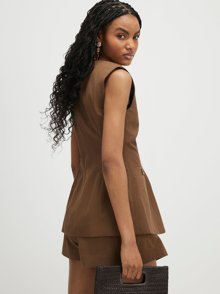 River Island Brown Tolami Sleeveless Millitary Nipped Waistcoat - Image 4 of 4 River Island Brown Tolami Sleeveless Millitary Nipped Waistcoat - Image 4 of 4
