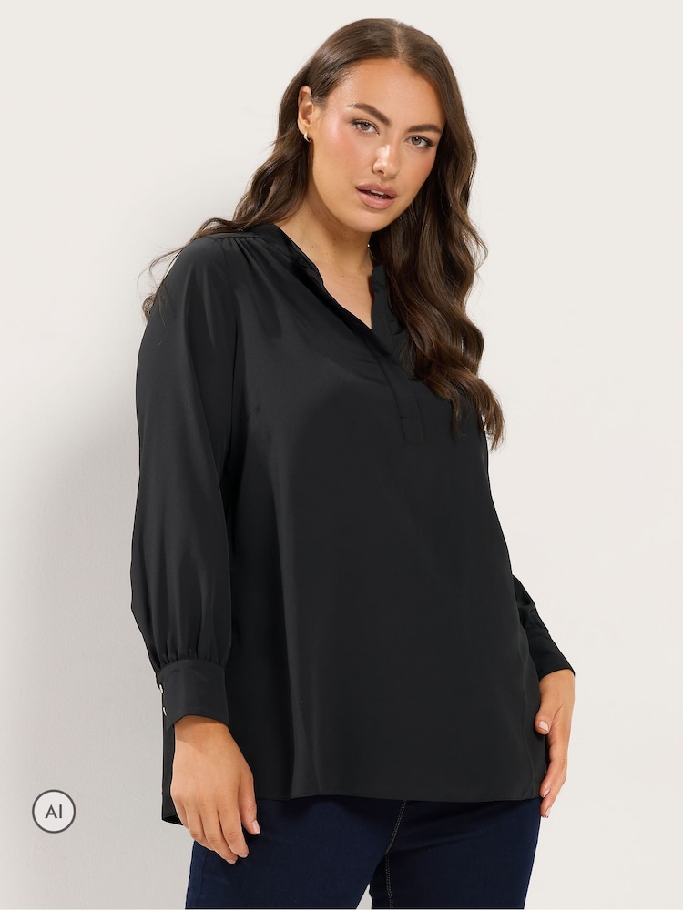 Yours Curve Black Half Placket Blouse - Image 1 of 6 Yours Curve Black Half Placket Blouse - Image 1 of 6