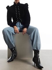 River Island Black Kitten Heel Sock Ankle Boots - Image 1 of 5