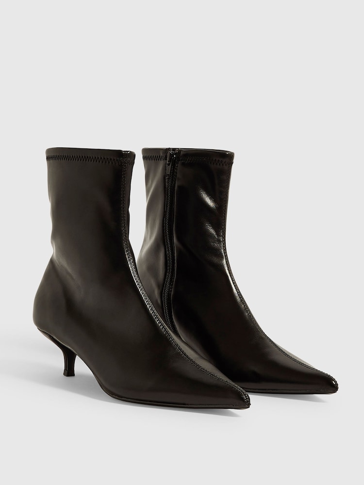 River Island Black Kitten Heel Sock Ankle Boots - Image 2 of 5