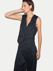 Jigsaw Blue Pinstripe Tailored Waistcoat - Image 1 of 5