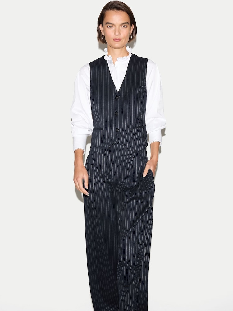 Jigsaw Blue Pinstripe Tailored Waistcoat - Image 5 of 5