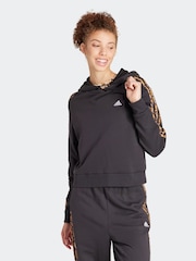 adidas Black 100% Cotton Sportswear Essentials 3-Stripes Animal Print Relaxed Hoodie - Image 1 of 7
