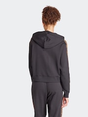 adidas Black 100% Cotton Sportswear Essentials 3-Stripes Animal Print Relaxed Hoodie - Image 2 of 7