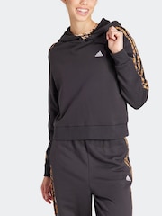 adidas Black 100% Cotton Sportswear Essentials 3-Stripes Animal Print Relaxed Hoodie - Image 3 of 7