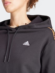 adidas Black 100% Cotton Sportswear Essentials 3-Stripes Animal Print Relaxed Hoodie - Image 5 of 7