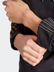 adidas Black 100% Cotton Sportswear Essentials 3-Stripes Animal Print Relaxed Hoodie - Image 6 of 7