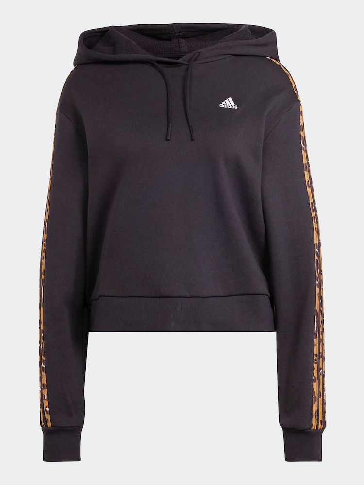 adidas Black 100% Cotton Sportswear Essentials 3-Stripes Animal Print Relaxed Hoodie - Image 7 of 7