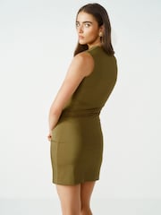 Olive Green Sleeveless Asymmetric Ruched Mini Dress - Image 3 of 6