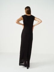 Black Twist Front Sleeveless Textured Jersey Maxi Summer Dress - Image 6 of 9