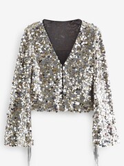 Silver Sequin Fringe Kimono Jacket - Image 5 of 6