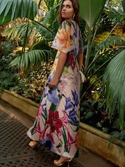 Pastel Pink Floral Kew Collection V-Neck Short Sleeve Maxi Dress - Image 1 of 3